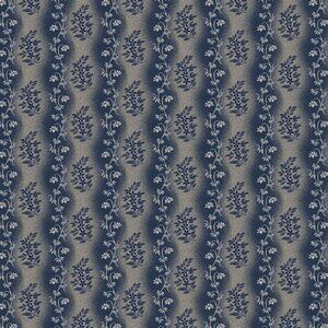 Marcus Fabric Blue Floral Stripe Cotton Fabric by the Yard, 1 yard